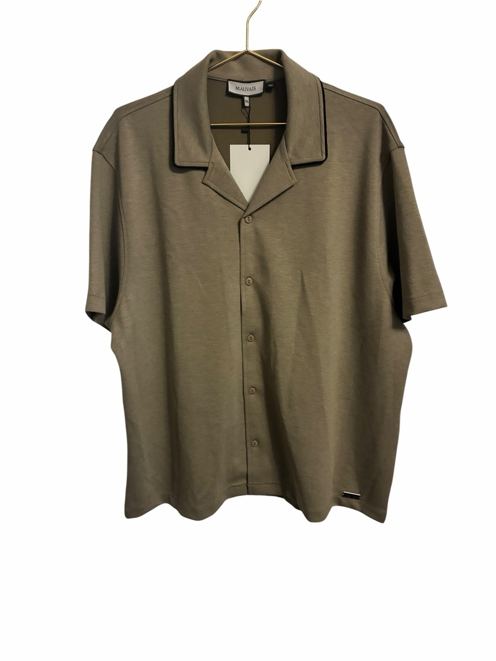 Mauvais Mens Taupe Short Sleeve Camp Collar Button Up Shirt Piped Trim NWT 3XL